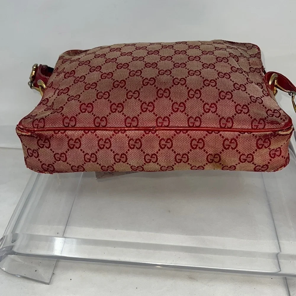 RARE VINTAGE RED GUCCI CANVAS SHOULDER BAG - Picture 8 of 14
